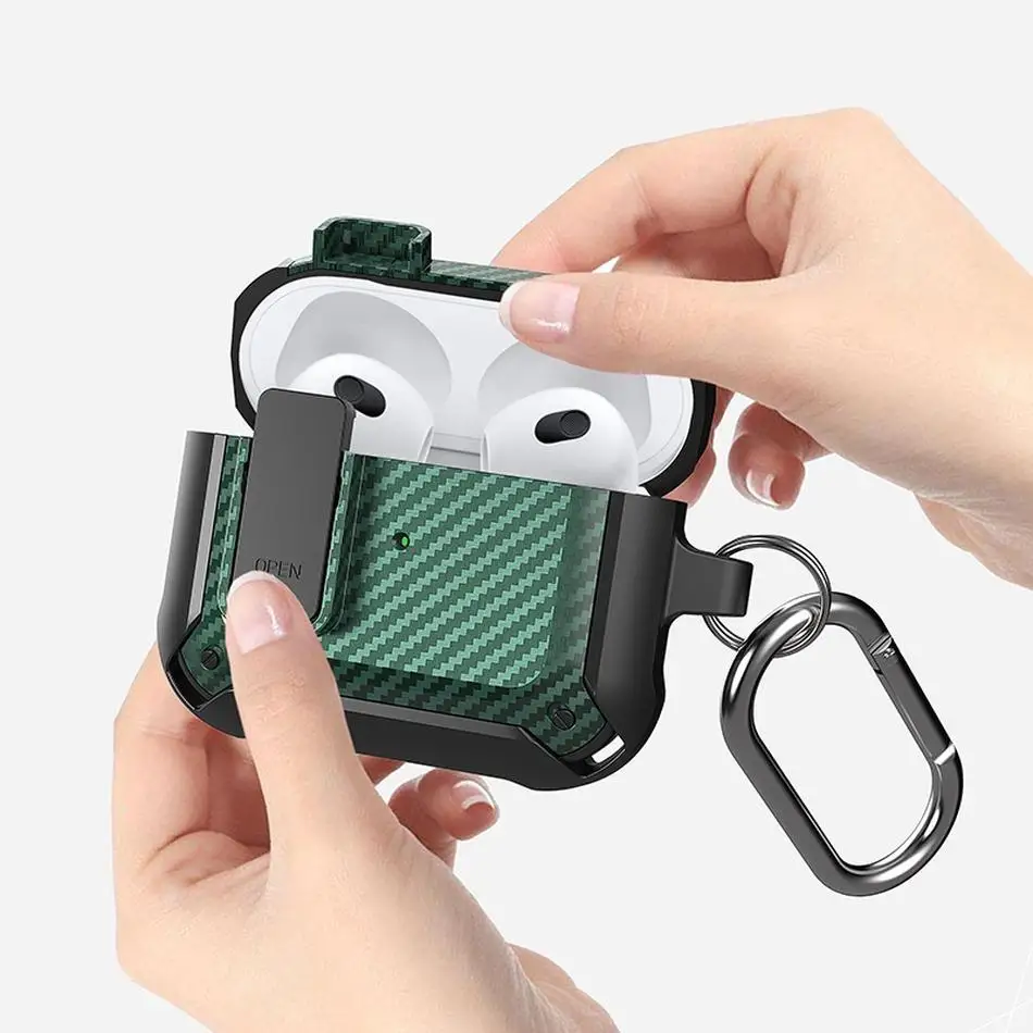 TPU Protective Cover For AirPods 1 2 3 And Pro 1 2 Earphones Case With Keychain Carabiner Lock Anti Fall Soft Shell Accessories