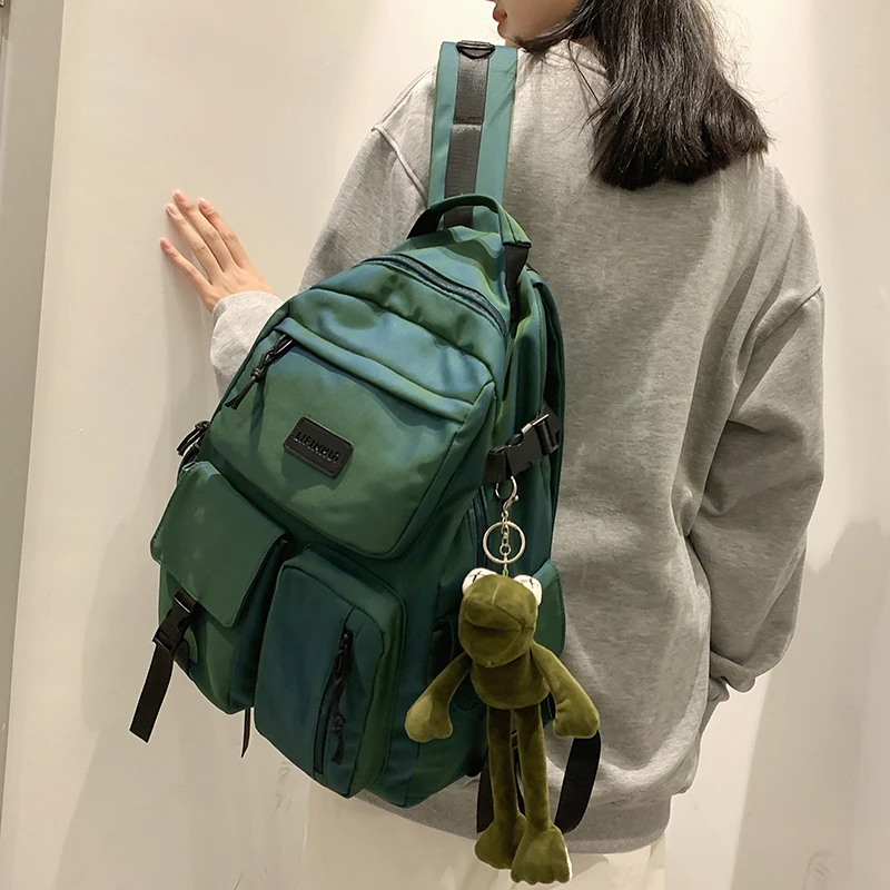 Fashion Women Green Backpack Reflective Nylon Waterproof Large Capacity Anti-Theft Purplle Backpack Unisex School Bag Female