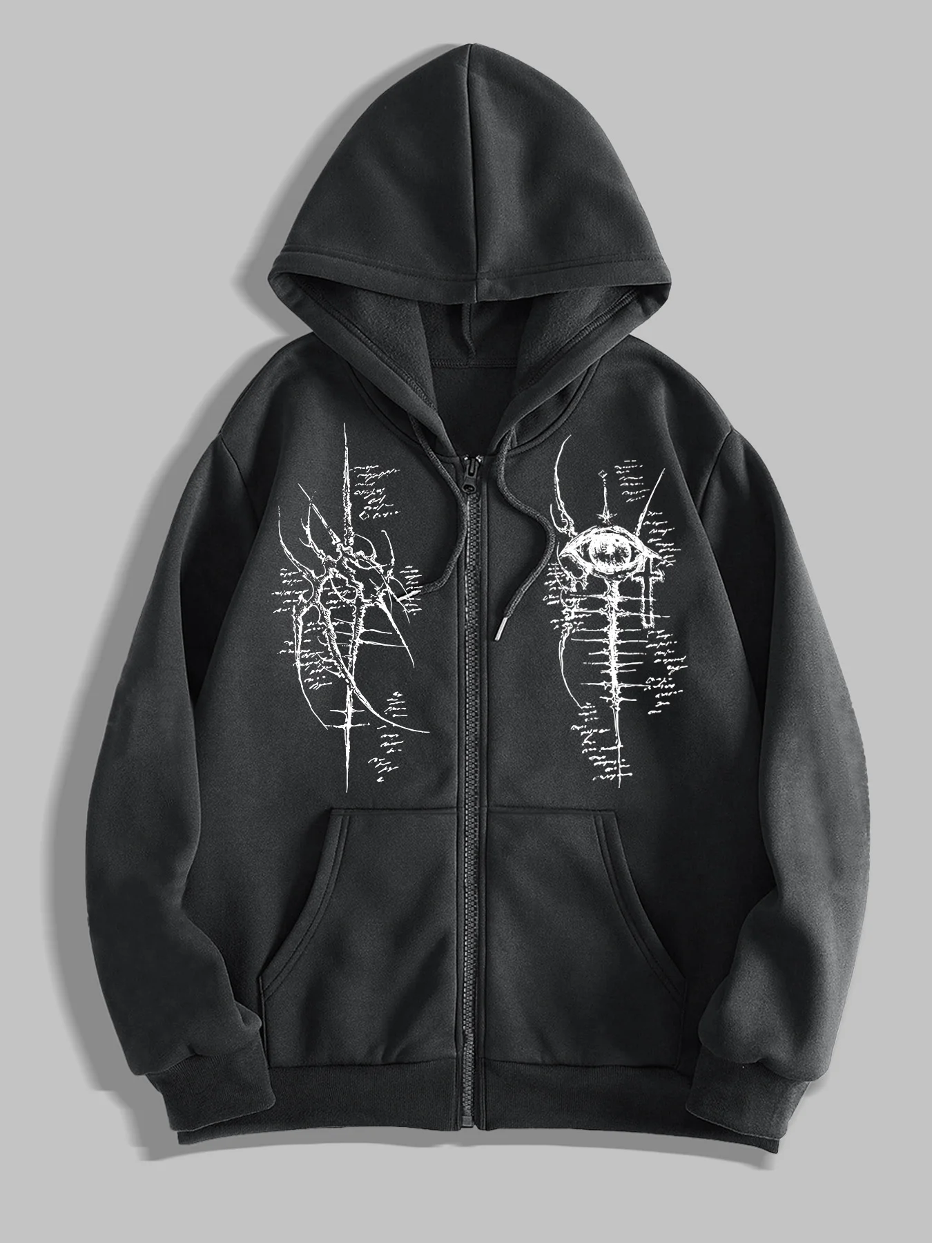 Herren-Jacke im Gothic-Stil, Reißverschluss, Kapuzenpullover, Schwarz-Weiß-Grafikdruck, Y2K-Street-Style-Pullover, Herbst- und Winterkleidung