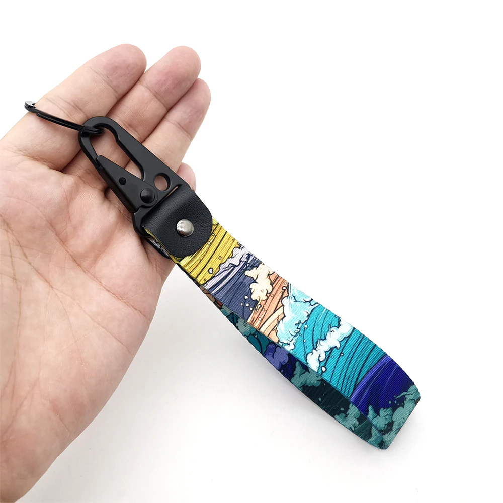 Hokkaido Car Keychain Textile JDM Key Ring Buckle Lanyard Kanagawa Surf Decoration For Honda Mitsubishi Subaru Auto Accessories