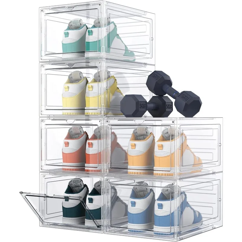 Shoe Storage Boxes , 6 Pack Shoe Organizer Clear Hard Plastic Shoe Box, Boxes Clear Plastic Stackable