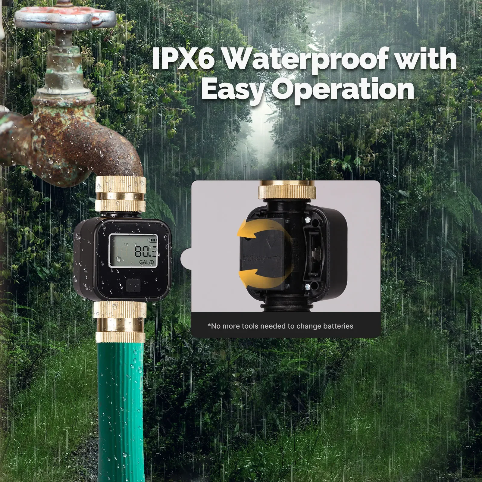 MOES Digital Water Flow Meter Brass Inlet IPX6 Waterproof High Accuracy Water Saving for Outdoor Garden Watering Irrigation Hose