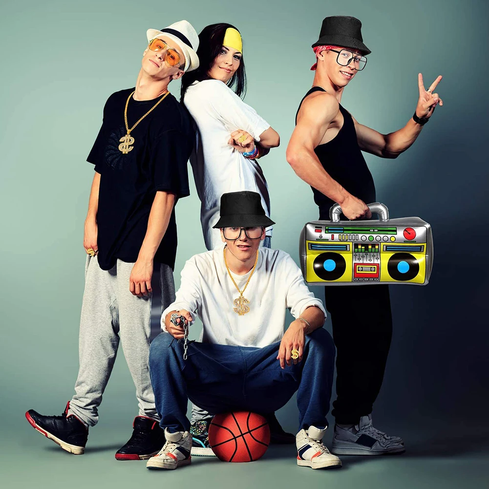 80s 90s Costume Outfit Set Hip-Hop Flamboyant Punk Dollar Sign Ring Hip Hop Star Glasses Bracelet Costume Kit for Boys Girls