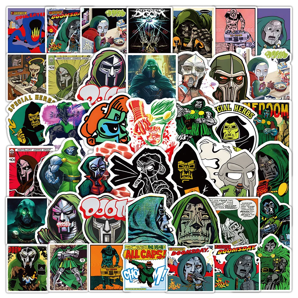 Pegatinas de rapero Mf Doom para casco de cantante de Hip Hop, pegatinas para monopatín, equipaje, portátil, guitarra, juguetes, calcomanías de