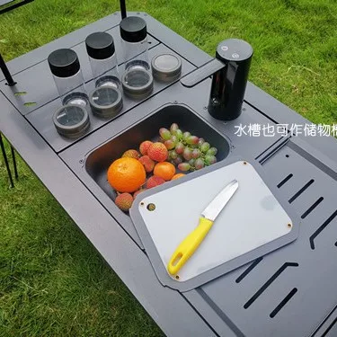 Portable IGT Camping Sink Module with Electric Water Pump - 1 Unit Integrated Outdoor Kitchen Station with Cutting Board Lid,