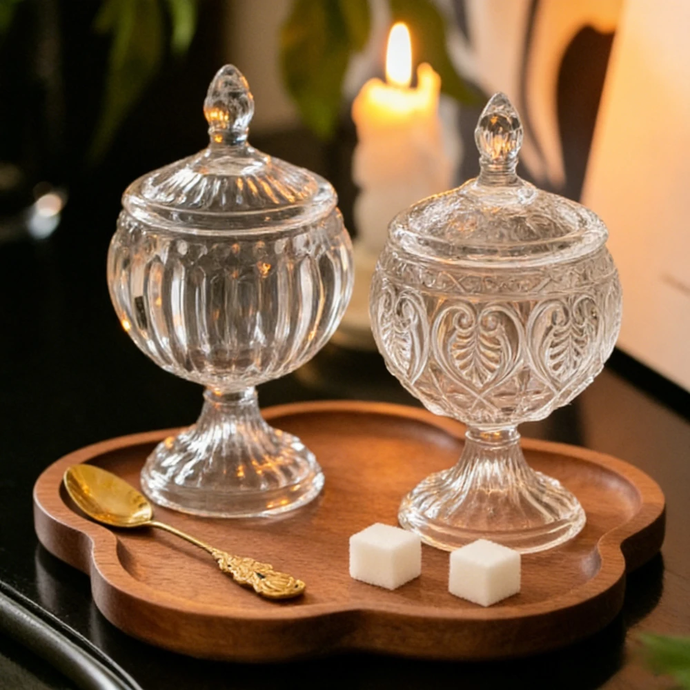 Exquisite Vintage French Style Embossed Glass Jar Elegant Container for Candy Jewelry Storage Home Decoration Tool Accessories