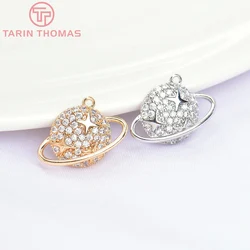 (5647) 4PCS 13x10MM 24K Gold Color Brass with Zircon Planet Charms Pendants High Quality DIY Jewelry Making Findings Wholesale