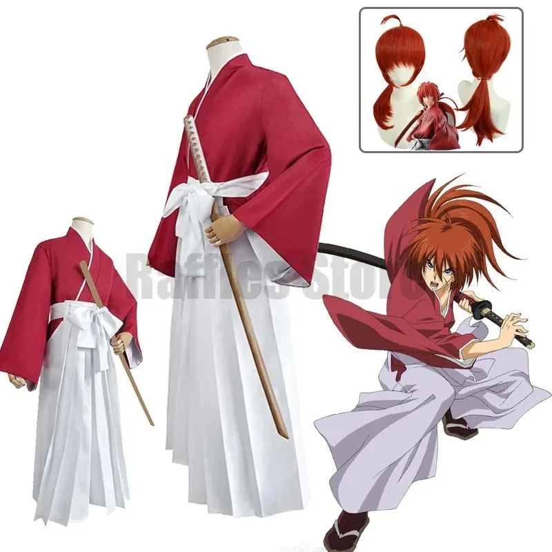 Anime Rurouni Kenshin Cosplay disfraz peluca Himura Kimono Haori Kendo traje Halloween Unisex uniforme clásico HV4717b;4.f'7;j,3'