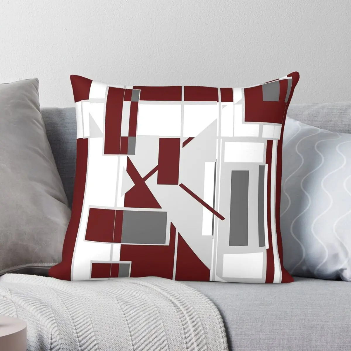Gray Charcoal Burgundy Labyrinth Square Pillowcase Polyester Linen Velvet Pattern Zip Decor Pillow Case Room Cushion Case