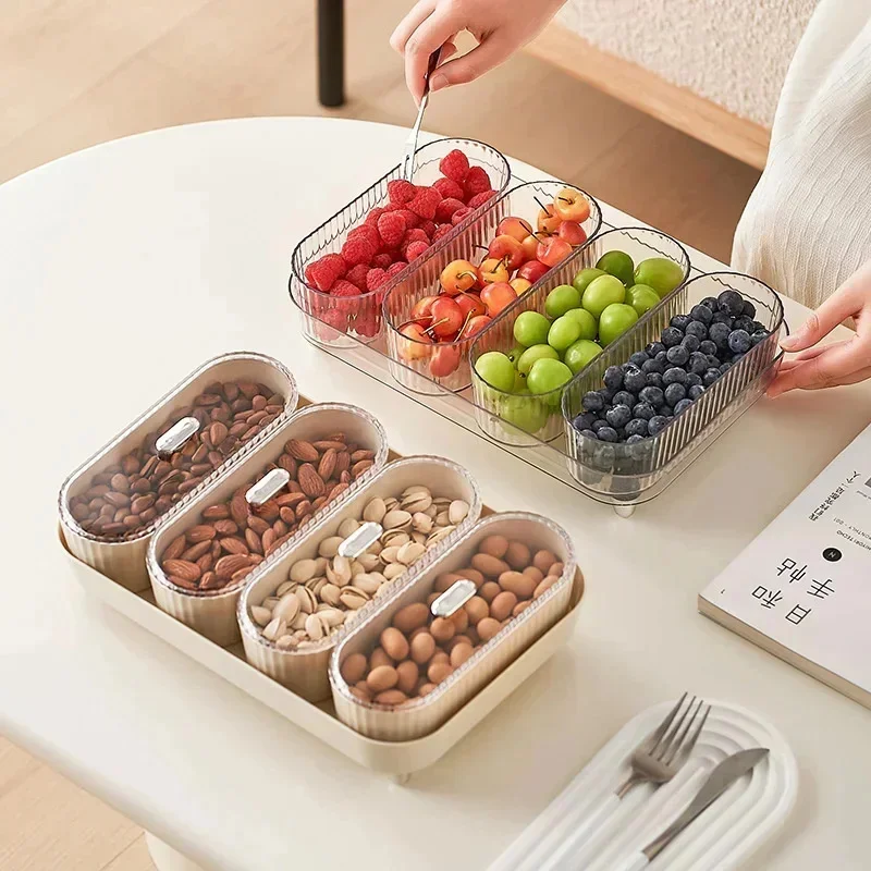 A Piece Fruit Bowl For Living Room Simple Tray Nut Dry Fruit Container With Lid 4 Compartments Food Storage Box Containers