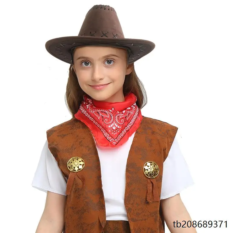 ชุดคาวบอยตะวันตกสำหรับเด็ก ชุดเดนิมธีมงานแฟนซี ชุดเวสต์สำหรับการแสดงบนเวที ชุดพื้นเมือง