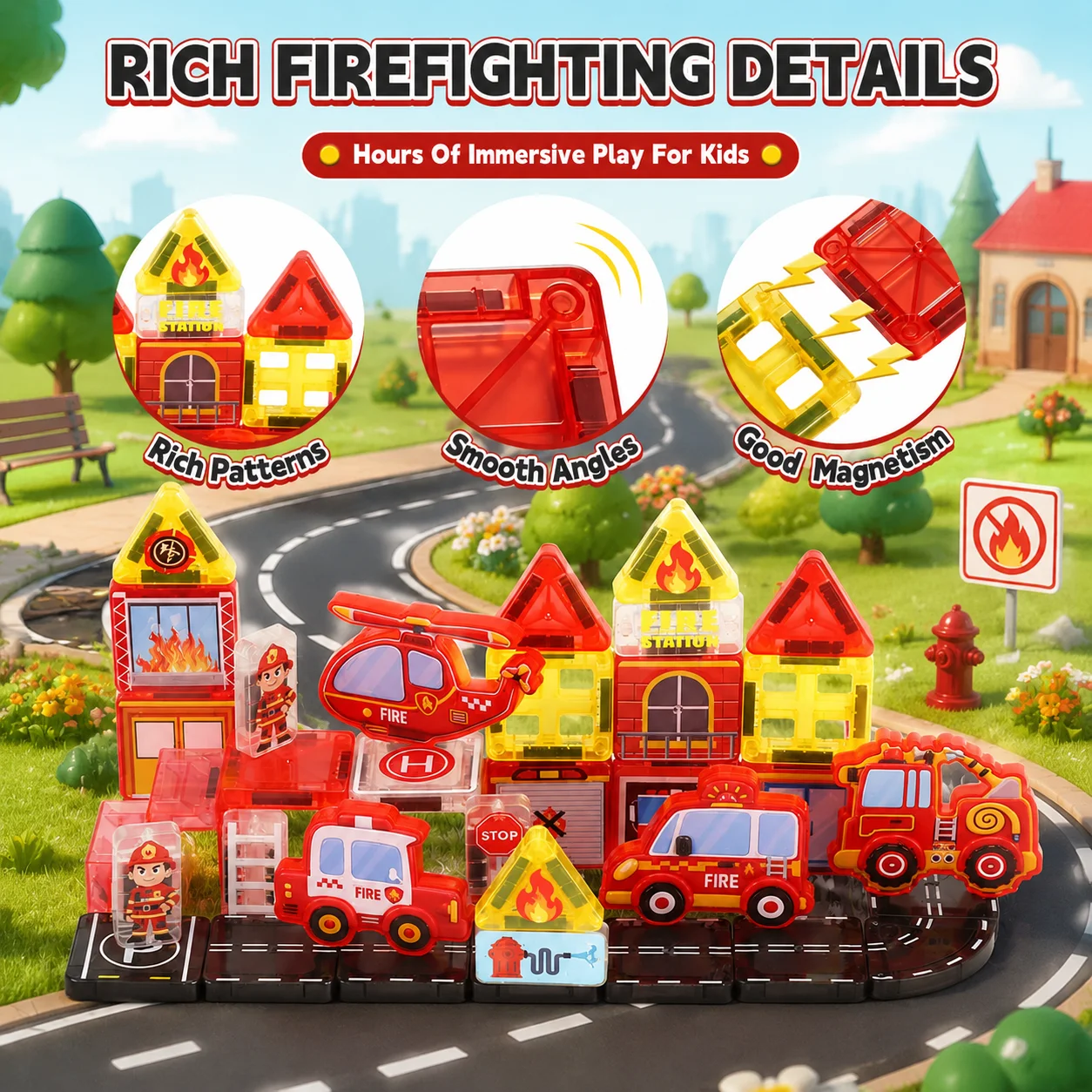 Magnetic Tiles Sheet 40Pcs Building Block Bricks Car Fire Station Model Set Iron Box Educational Children's Adult Christmas Gift