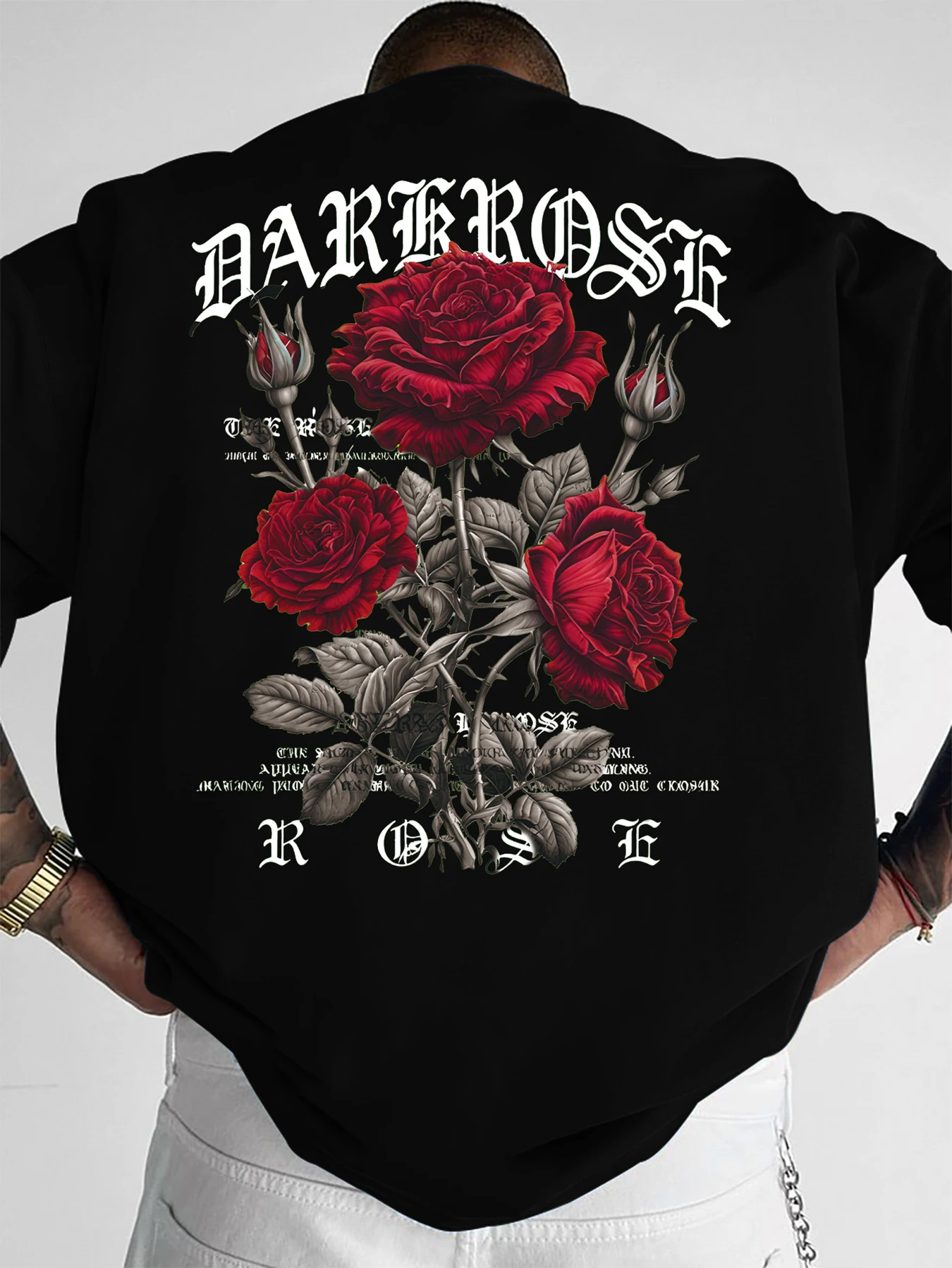 New Men's Dark Rose Graphic T-Shirt Gothic Letter Print Streetwear Crew Neck Short Sleeve Polyester Tops S-2XL