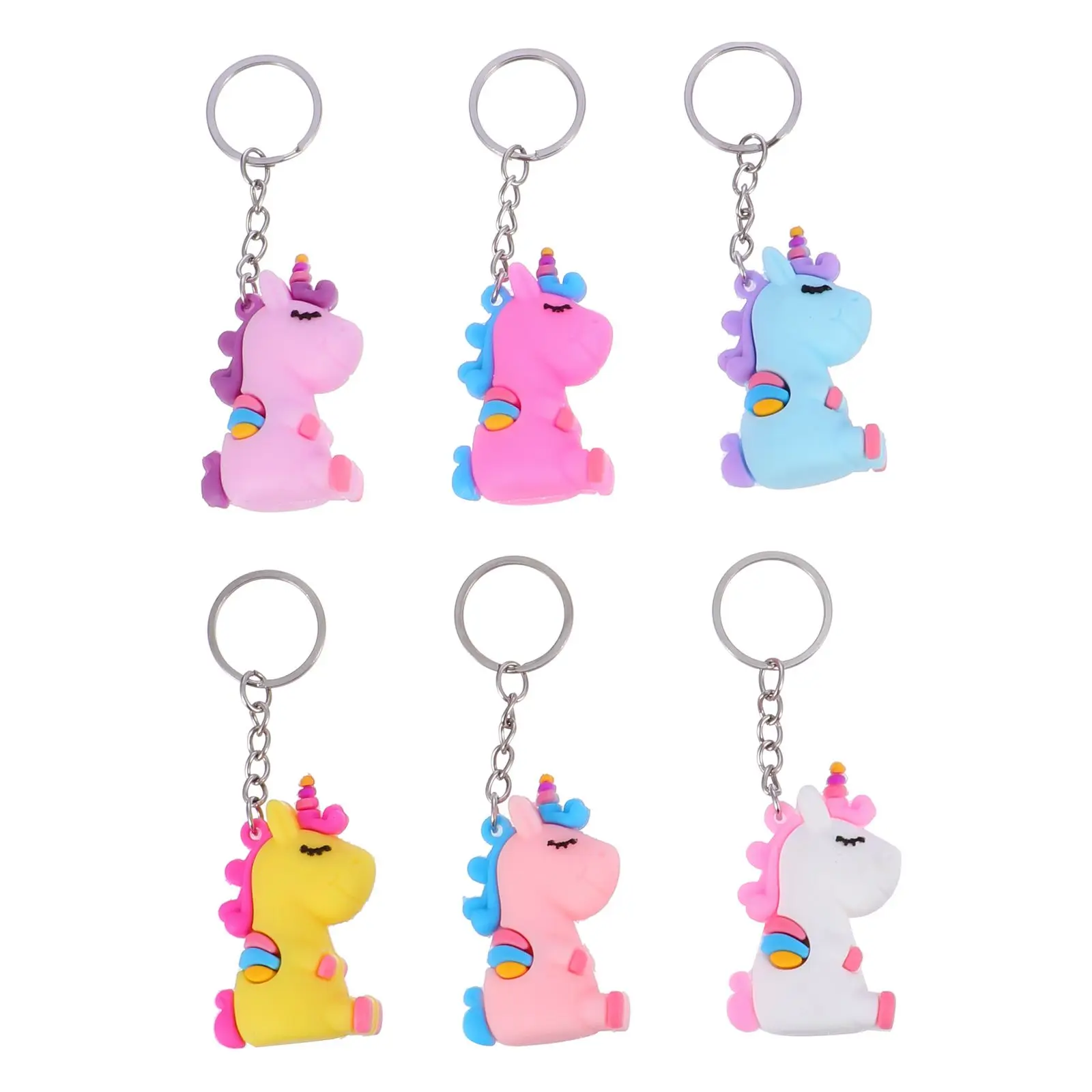 

6pcs Unicorn Keychain Durable PVC Beautiful Color Lasting Material Key Ring Holder Bag Pendant Suitable All People Great Gift