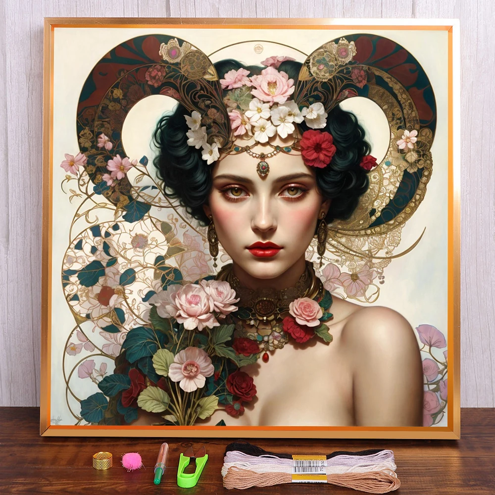 

Flower Women Pre-Printed 11CT Cross Stitch Set DIY Embroidery DMC Threads Hobby Handmade Knitting Painting Mulina Floss Needle