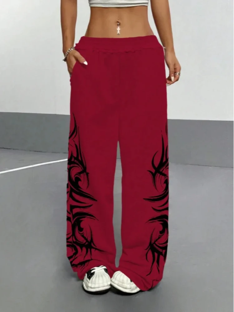 2000s Women Hip-Hop Fashion Personality Loose Street Print Wide Leg Pant Casual Couple Joggers Trousers Outdoor Daily Sport Pant