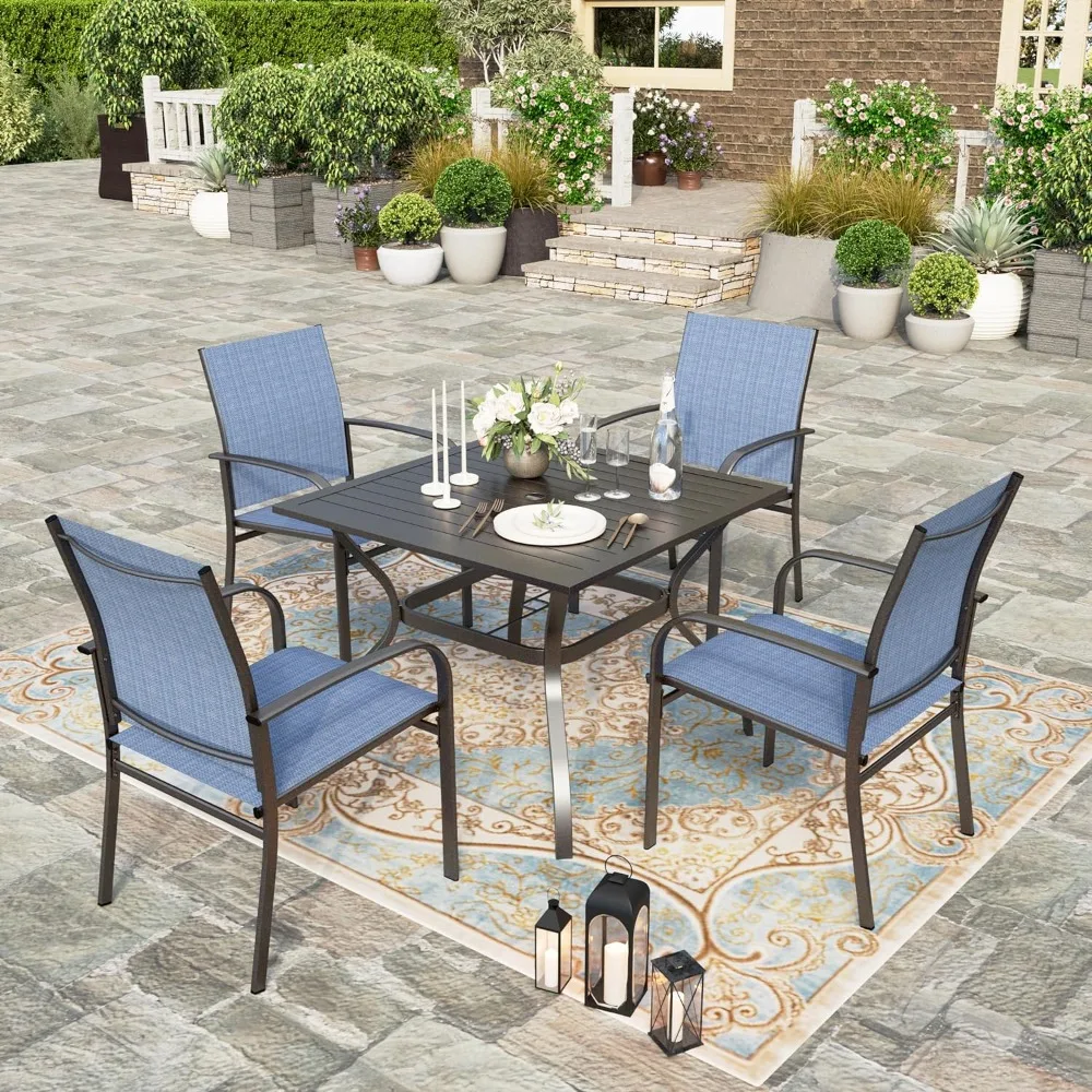 Outdoor Table and Chairs Set,4 X Grey Textilene Dining Chair, 37