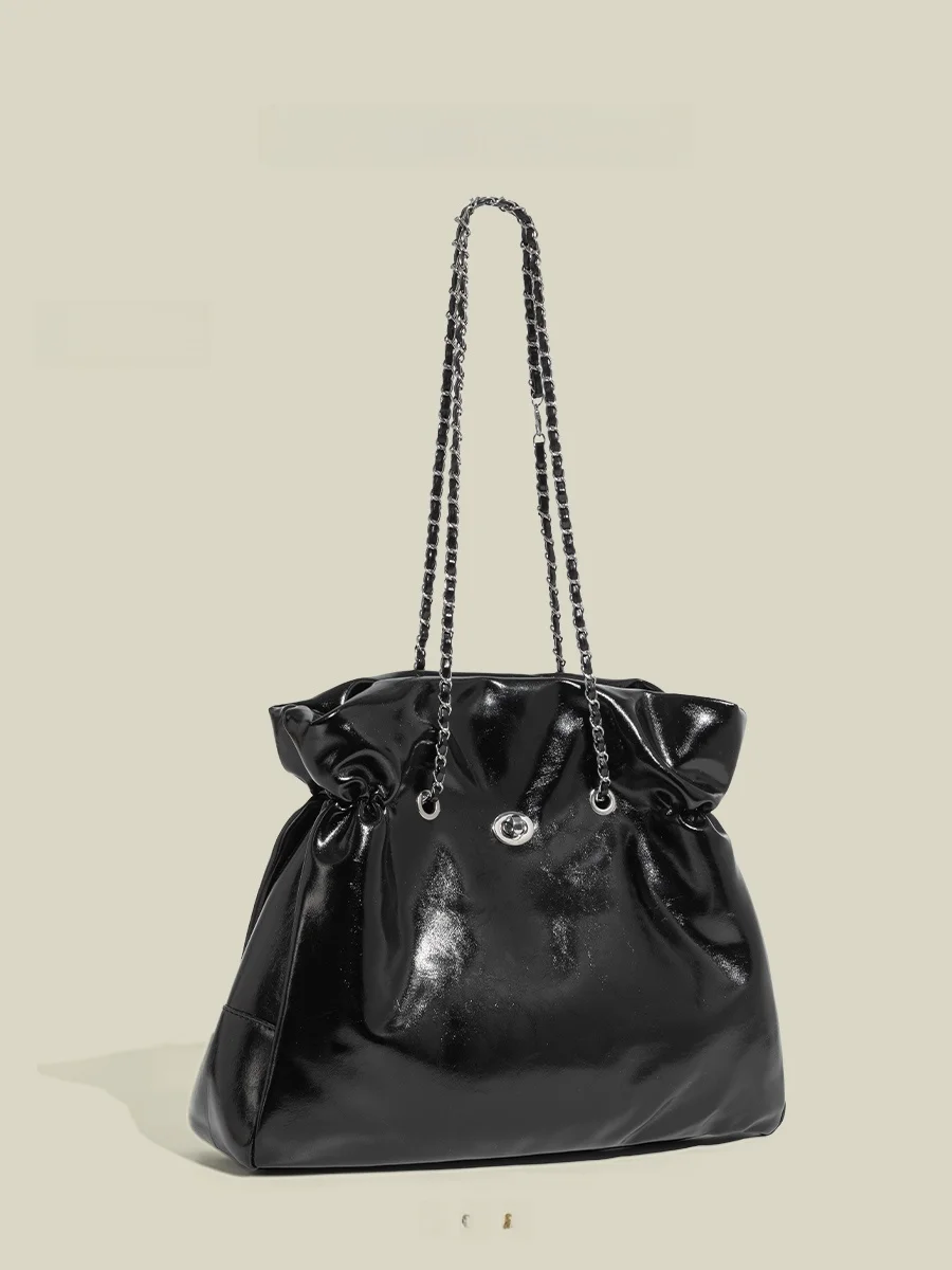 

CAPIE&KURI Retro Oil Wax Leather Large Capaci Tote Bag Women's New 2025 Spring Summer Commuting Chain Underarm Bag