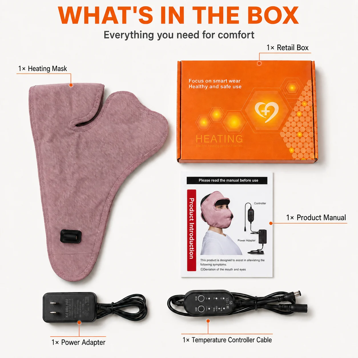 Red Light Heated Face Mask Facial Heating Pad 3 Heat Levels 3 Timer Settings Adjustable Soft Pink Wrap Home Spa Warm Compress