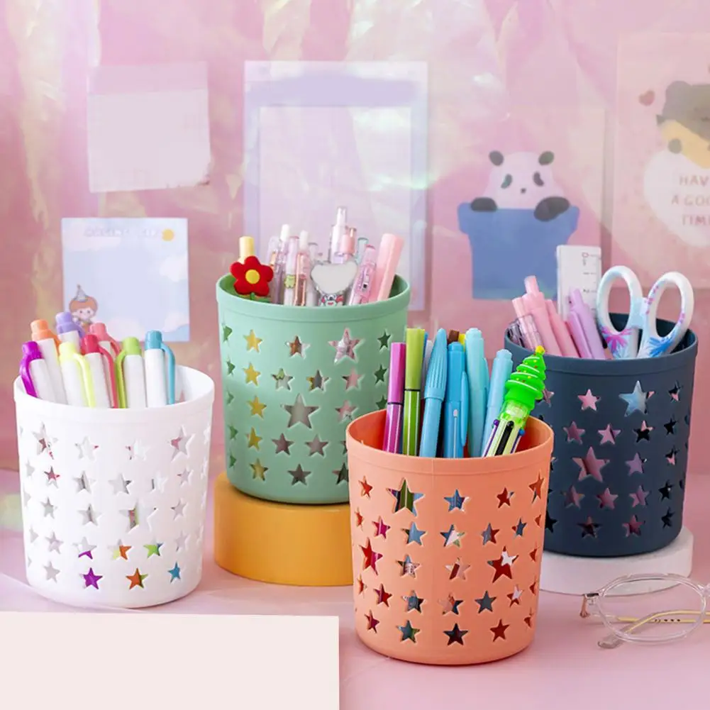 Pen Pencil Pot Holder Brush Storage Container Cylinder INS Desk Organizer Plastic Hollow Stars Pencil Pot Office supplies