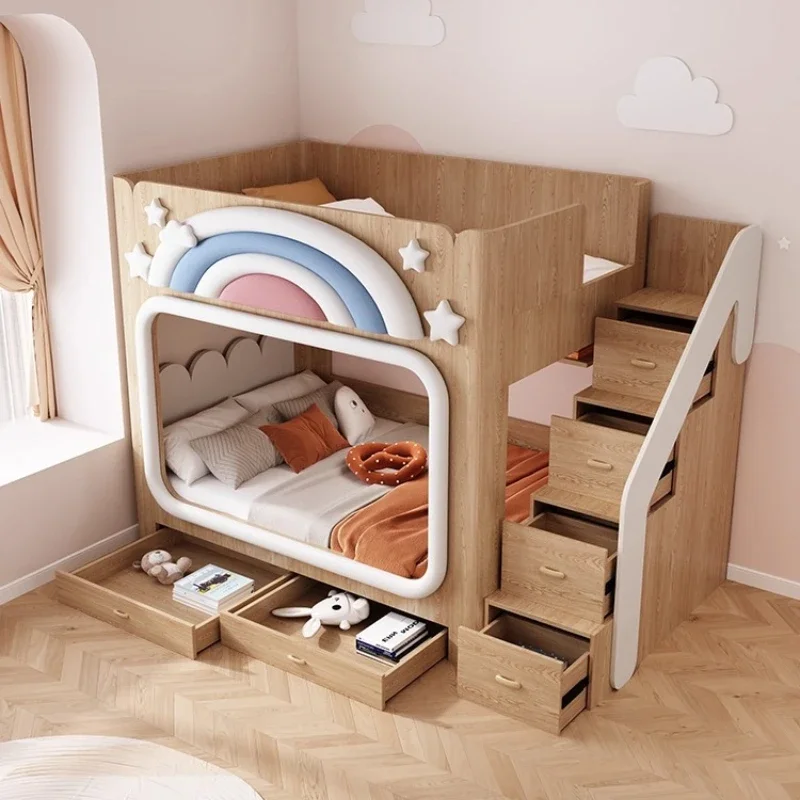 *Double Decker Safety Custom Design Children Beds Princess Modern Camas Infantiles Furniture Home Simple Guard Rails Kids Beds