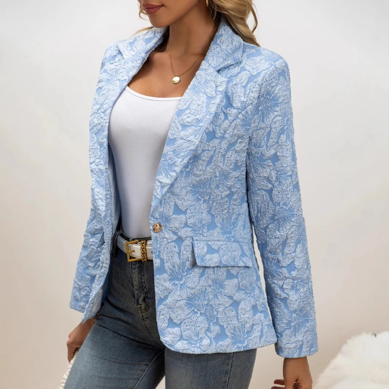 블루 자카드 여성 정장 재킷 싱글 버튼 우아한 블레이저 - Women'S Fashion Blazer 리뷰 및 가격