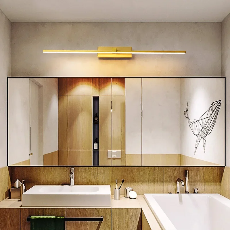 Lâmpada de parede LED moderna para banheiro, Lâmpada espelho dourado, Aplique para quarto, Sala de estar, Aplique de banho