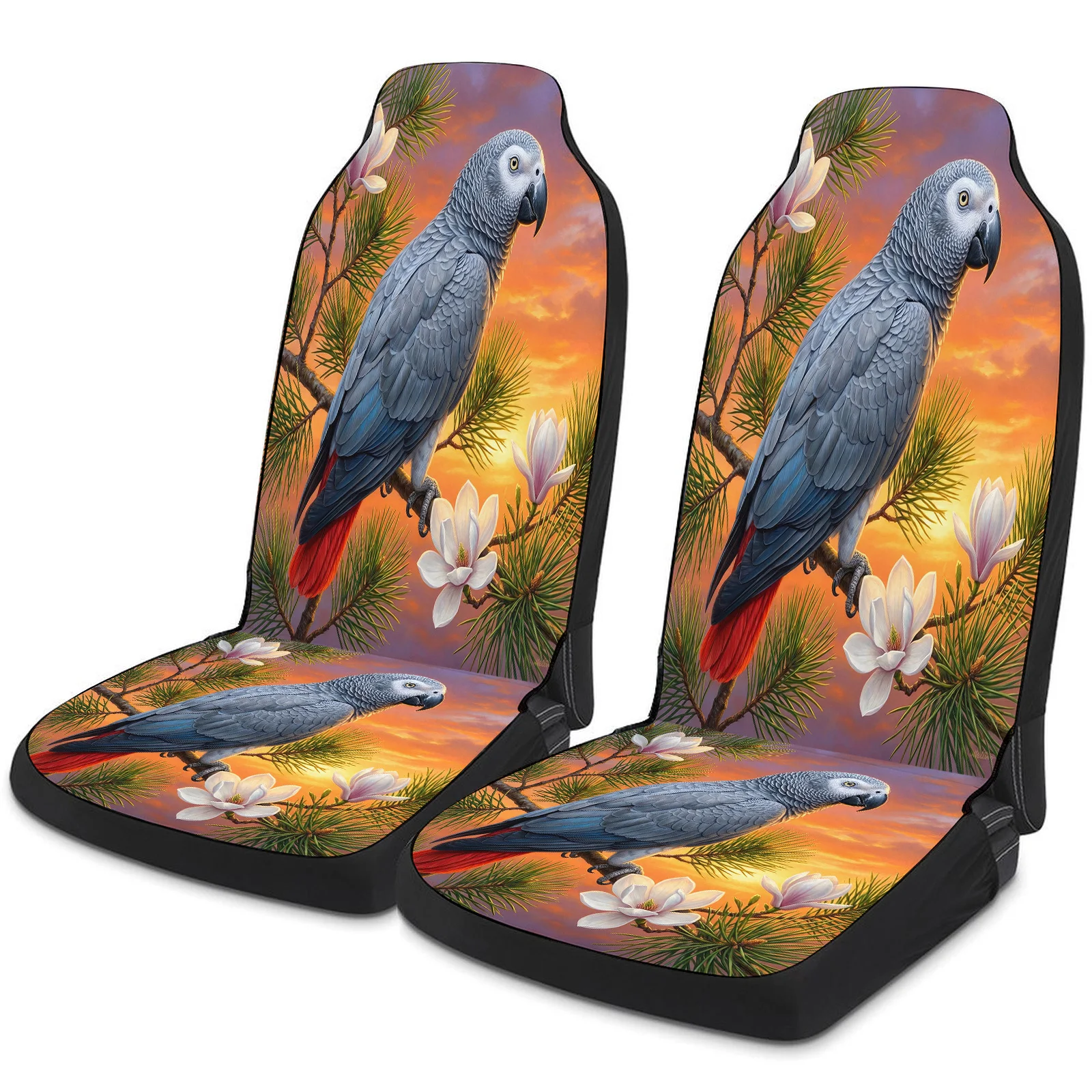 Parrot Magnolia Pine Themed Car Seat Cover Set For Most Cars Trucks, Trendy Breathable Car Seat Protector Covers Full Set, Unive