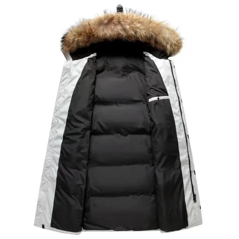 Doudoune longue imperméable à capuche pour hommes avec col en fourrure, parkas rembourrées pour hommes, haute qualité, hiver chaud, optique, coupe-vent, décontracté