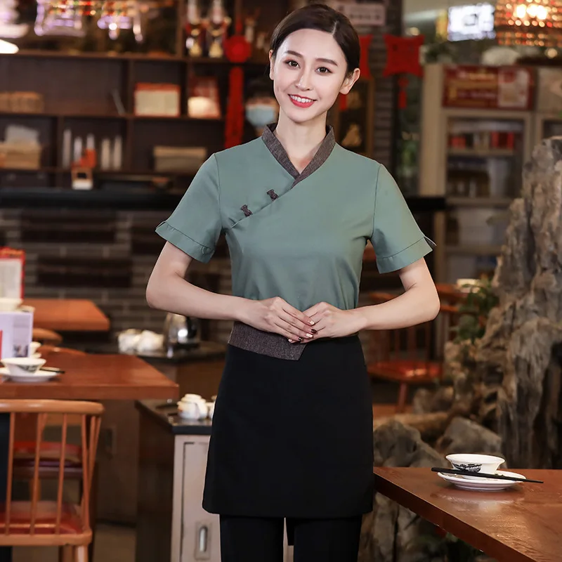 Hotel Waiter Workwear Short Sleeve Chinese Style Restaurant and Tea House Clothing Catering Restaurant Hot Pot Restaurant Male a