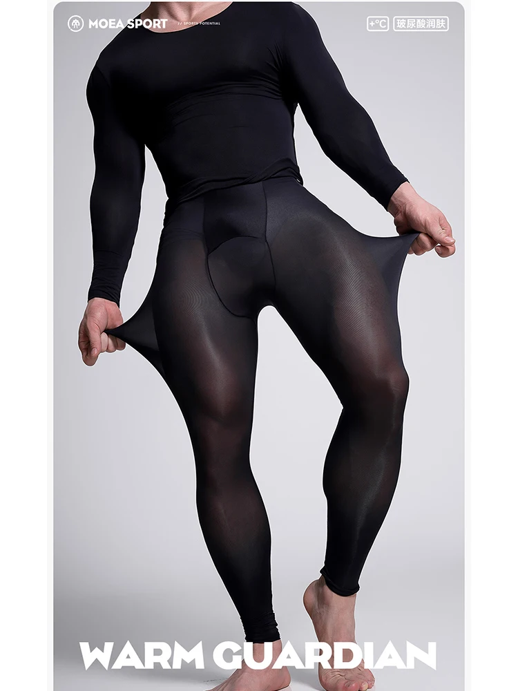 Autumn spring glossy see through leggings top 2 pieces set Plus size undershirt underpants sleeping pajamas