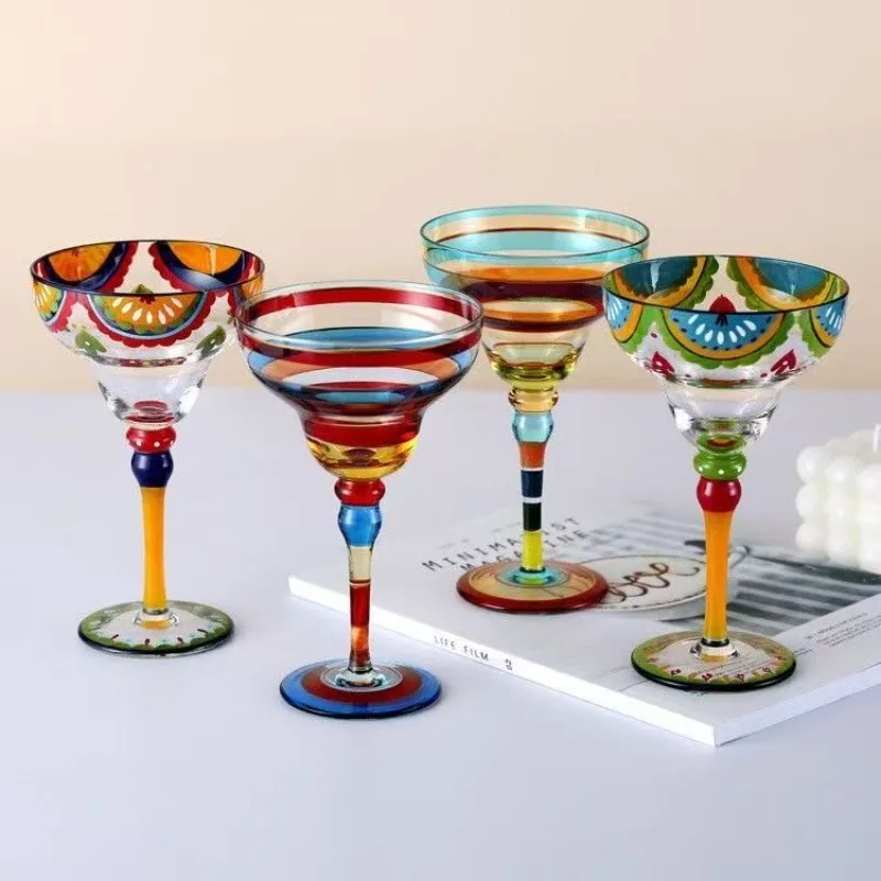 

270ml Creative Margarita Wine Glasses Handmade Colorful Cocktail Cup Europe Goblet Cup Champagne Cup Creative Wine Glass Bar