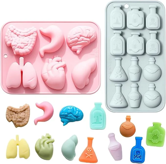 6-hole 3D Human Organ Silicone Molds Baking Molds for Chocolate Pudding Dessert Jelly Halloween Party Props Cake Decoration