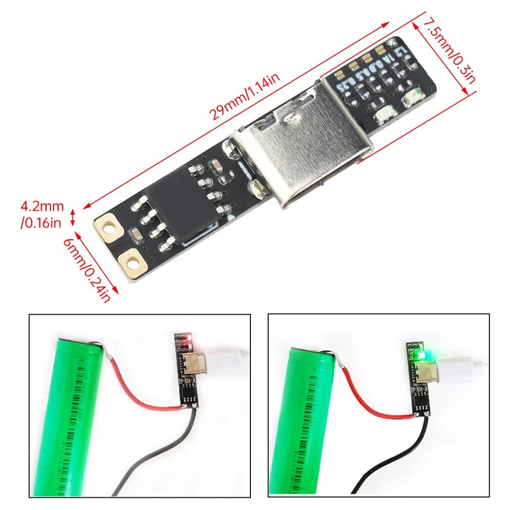 Модуль зарядного устройства 1A, 1,2 А, 4,2 В постоянного тока, 3,7 В, ультраузкий, ультра-маленький зарядный модуль, плата зарядки литий-ионного аккумулятора, интерфейс Type-C
