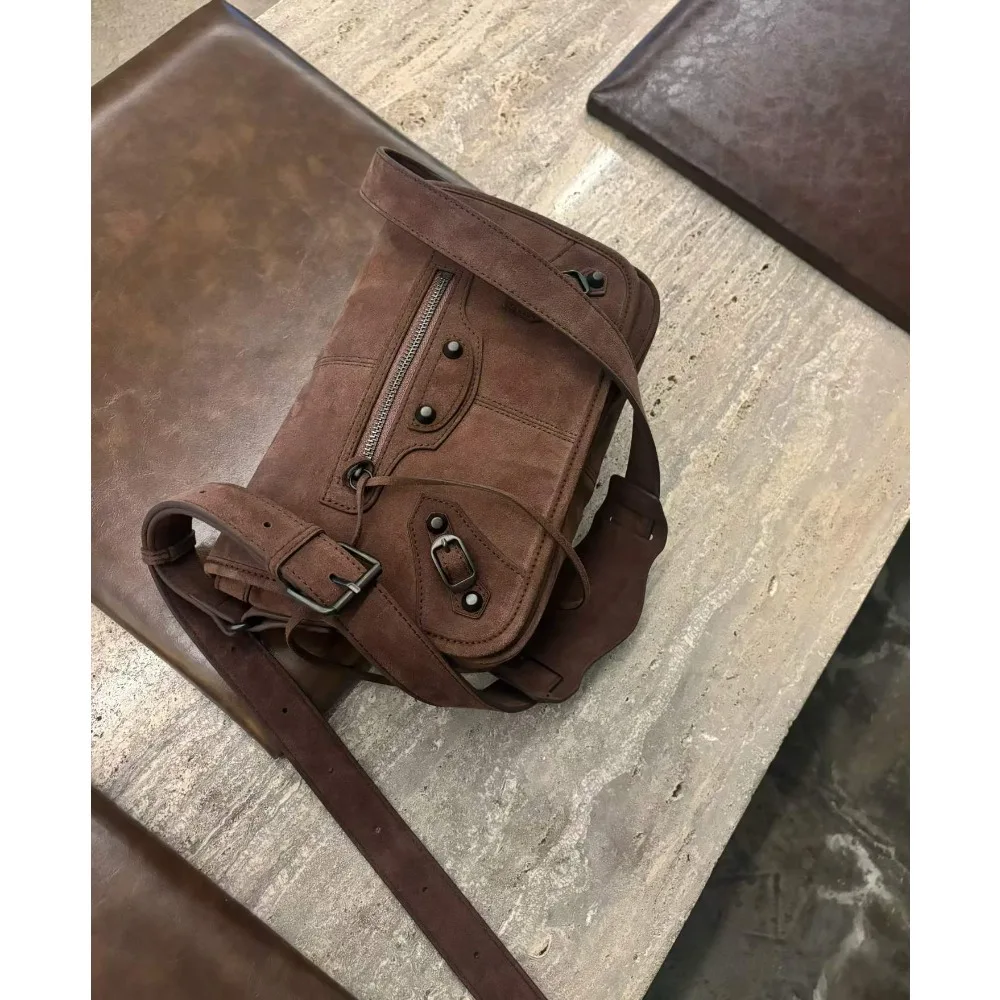 Riveted Flap Motorcycle Matte Vintage Texture Unique Fashion Simple Punk Style Small Square  Versatile Shoulder Crossbody Bag