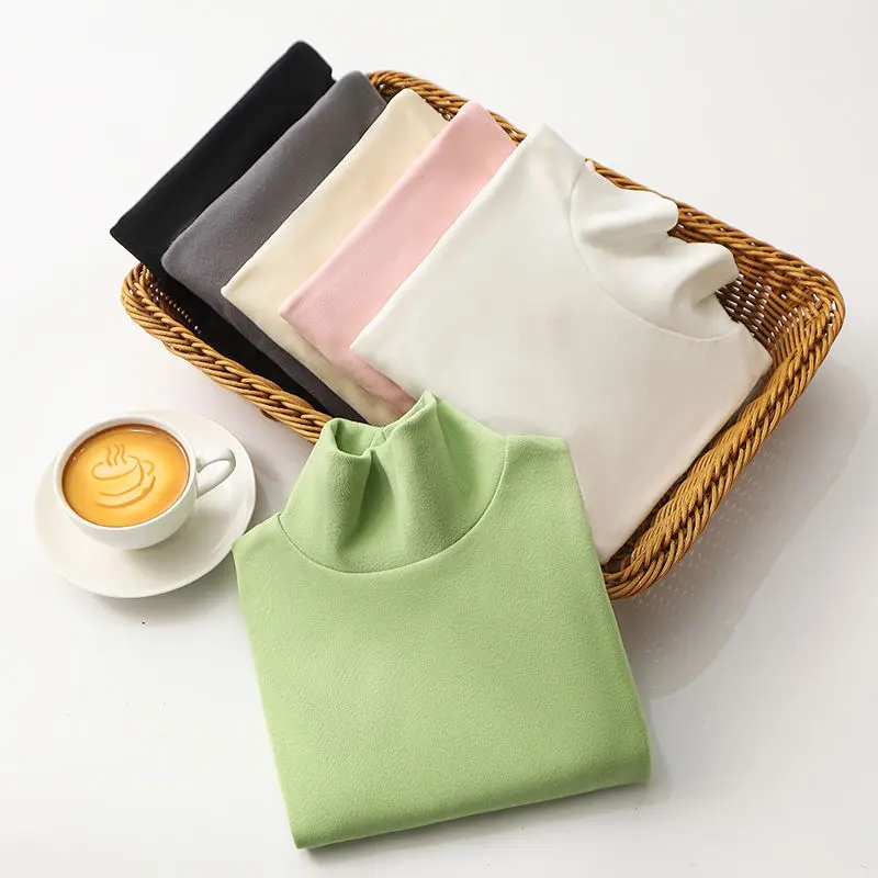 1-10 Years Old Children's Long Sleeved T-shirt Half High Neck Autumn and Winter New Item Korean Candy Color Boys Girls Warm Top