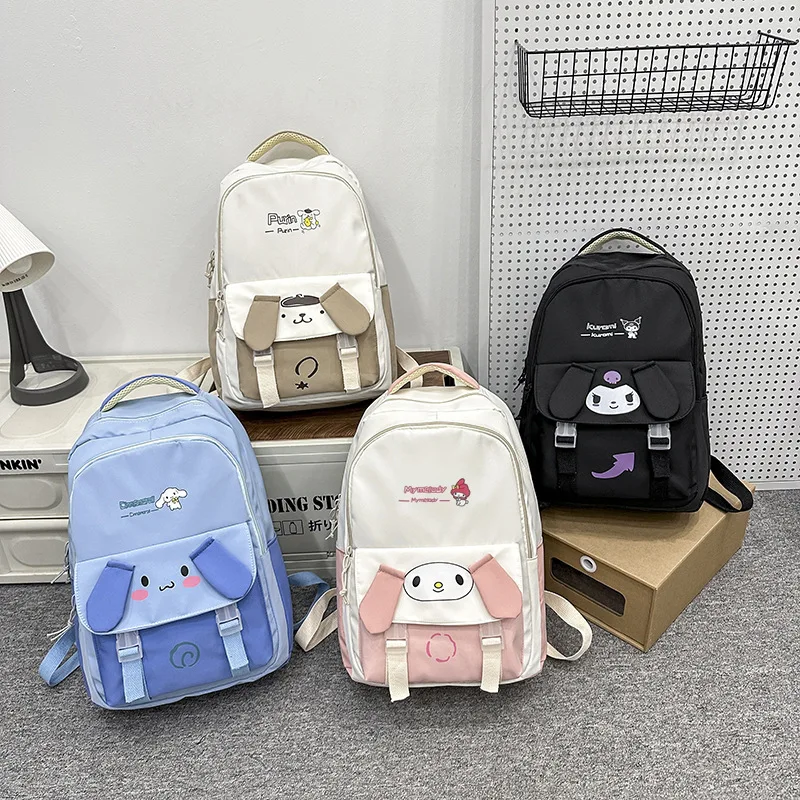 Sanrio Kuromi Students Nylon Schoolbags Anime Figure Multi-Pocket Cinnamoroll Large-Capacity Leisure Backpacks Gifts for Couple