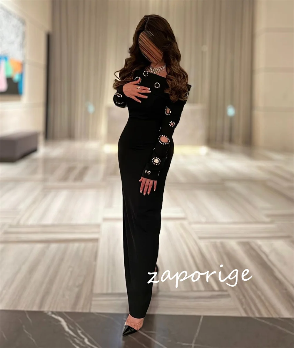 Customized Jersey Rhinestone Sheath Off-the-shoulder Midi Dresses Bespoke Occasion Simple Modern Style