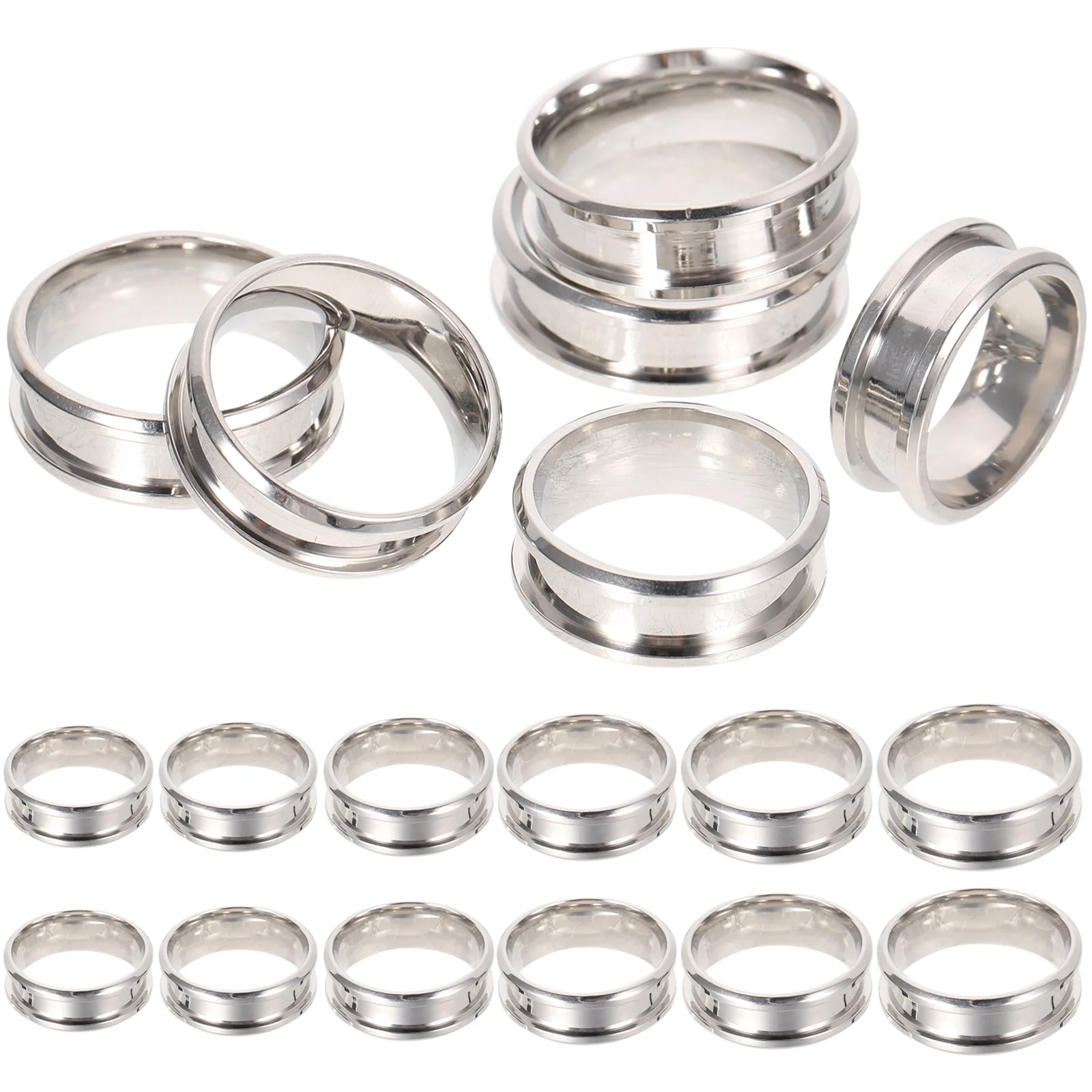 

18 Pcs Fluted Ring Plain Finger Core Smooth Rings Polished Blank Stainless Steel Silver for Men