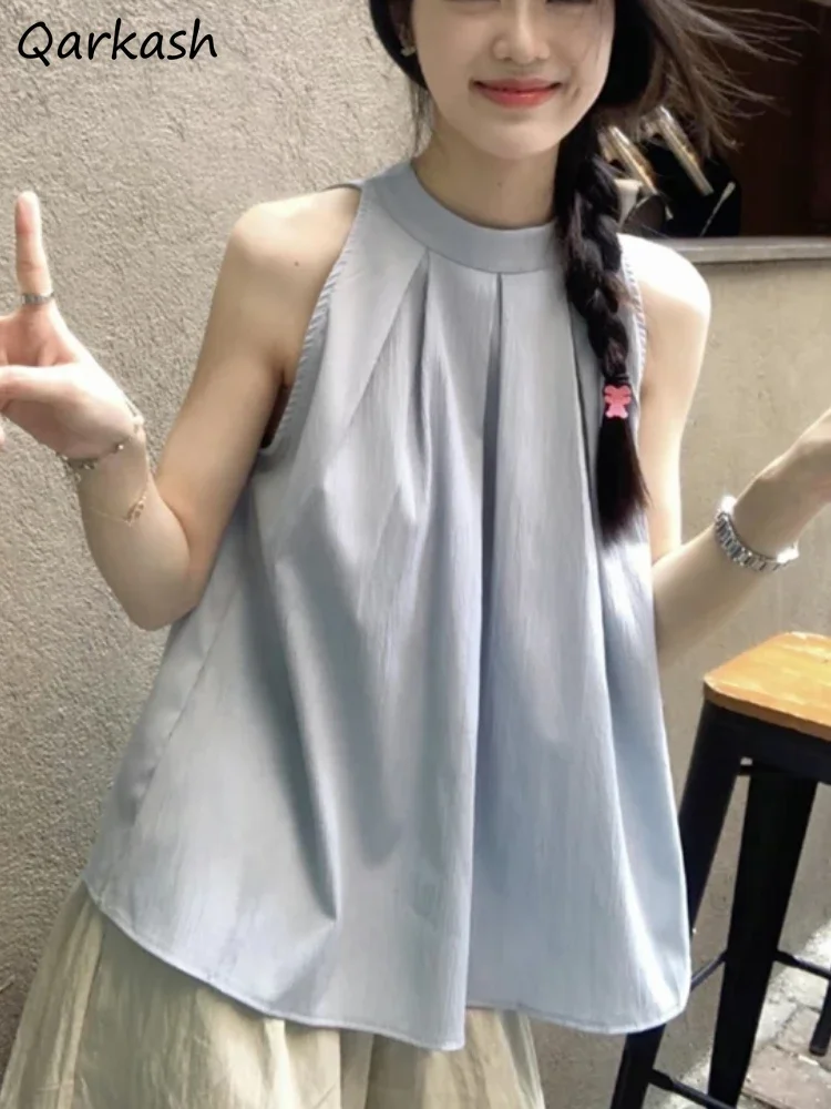 

Blouses Women Clothing Sleeveless Solid Temper Summer Vintage French Style Girl Minority Tender Casual Dating Daily Ulzzang 2023
