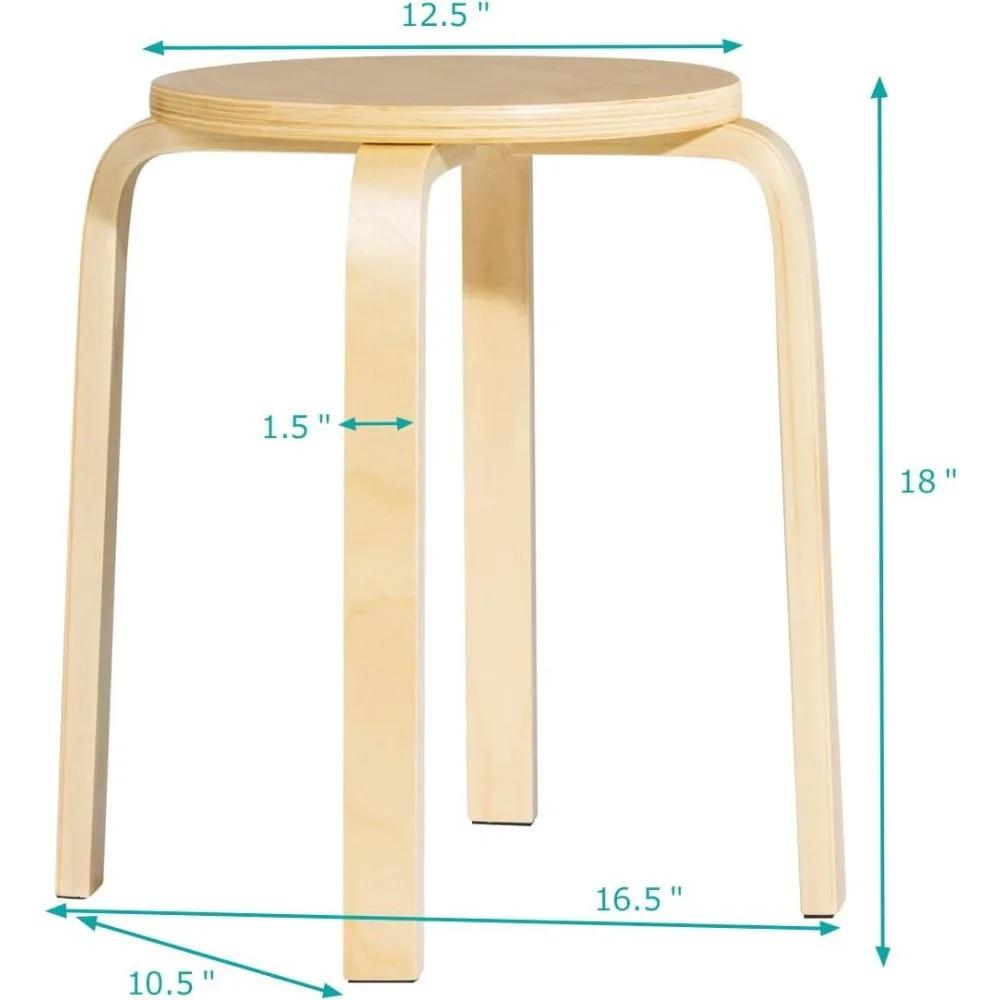 Rouleaux de piste empilables en bois courbé, chaise de comptoir dos nu avec dessus rond, coussin en feutre antidérapant, recommandé, ensemble de 4, 18 pouces