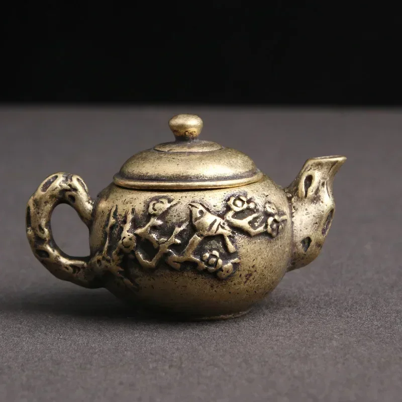 Antique Copper Bronze Sculpture Teapot Home Decoration Office Desktop Ornaments Creative Pure Brass Figurines Miniatures Tea Pet