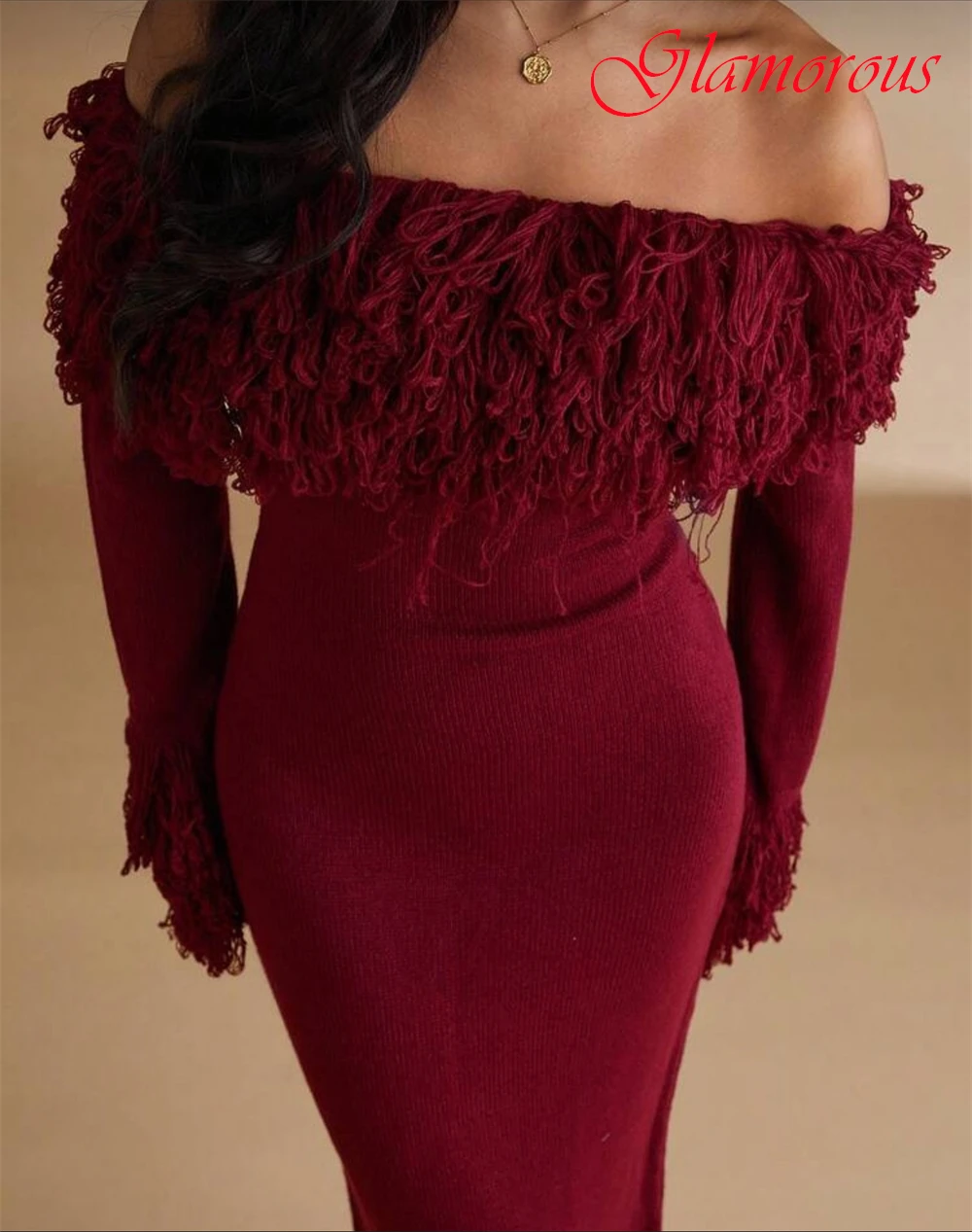 Aangepaste temperament boothals zeemeermin avondjurk elegante jersey galajurken sexy lange mouwen jurken voor speciale gelegenheden