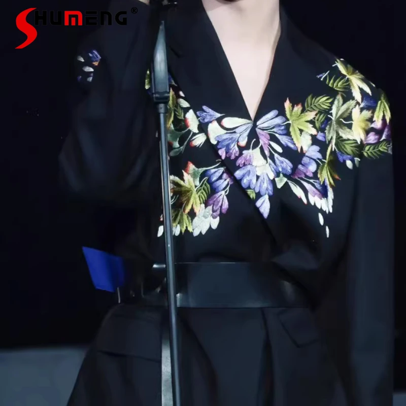 

Fashion Three-dimensional Embroidered High-end Blazers Men's 2026 Spring Autumn Waist-tight Tailored Coats Loose Suit Jackets