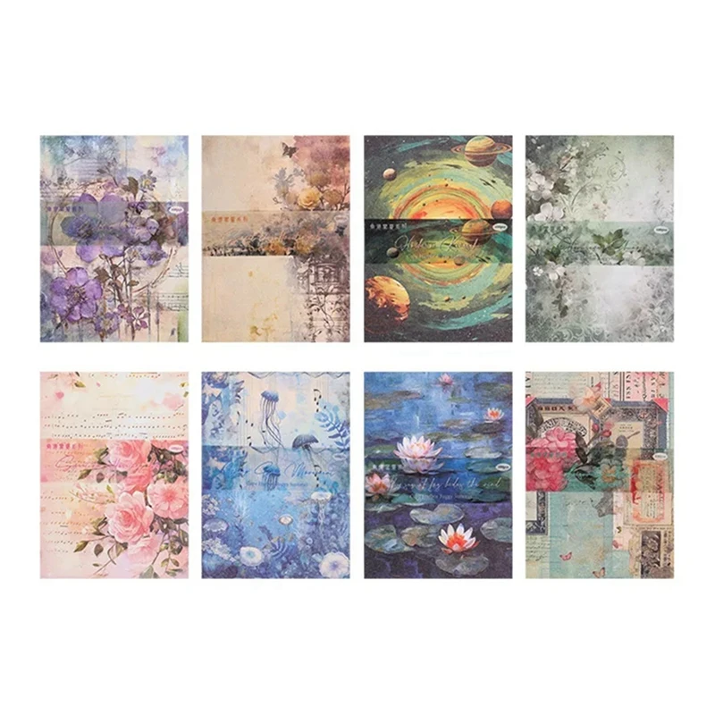 

8 Set Of Vintage Material Paper Books DIY Scrapbooking Diary Album Background Paper Journal Supplies, 800 Sheet In Total