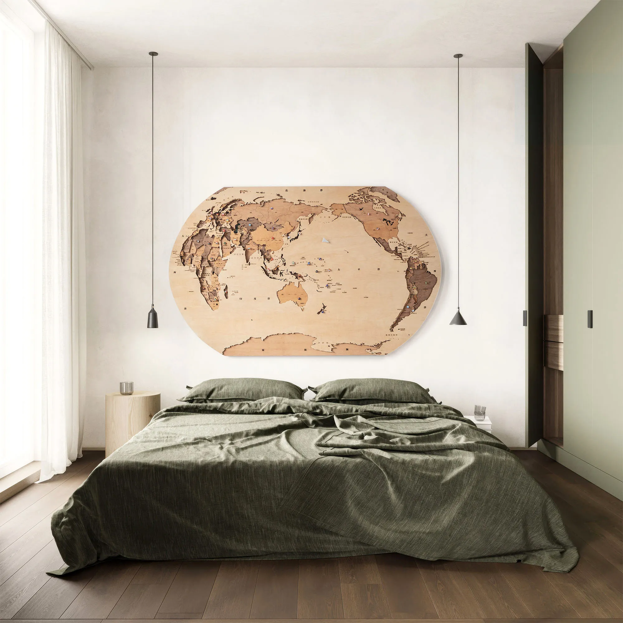 Ladder wood stacked solid wood world map wall decoration 3d three-dimensional concave and convex decorative painting wall view 5