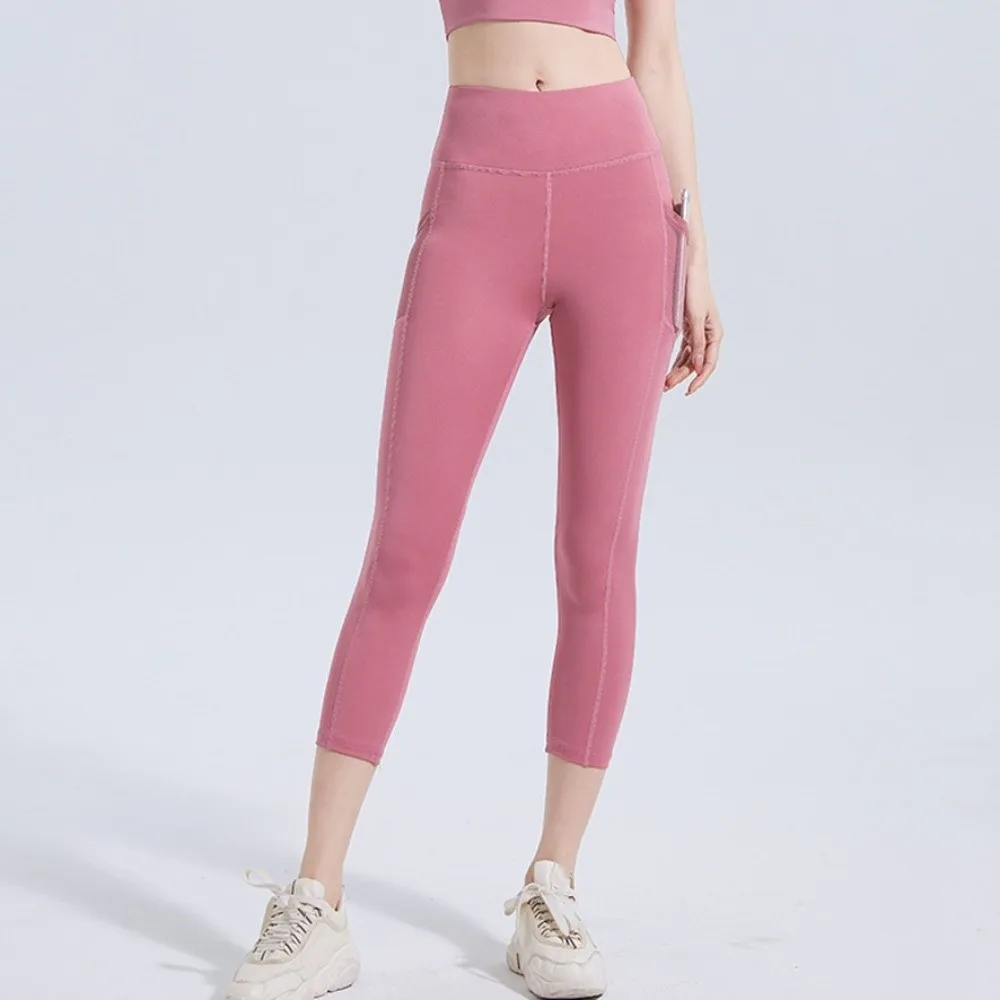 

Укороченные брюки для йоги с затяжкой живота длиной до икры, спортивная одежда, сетчатые брюки для фитнеса с карманами, колготки, быстросохнущие спортивные леггинсы для йоги