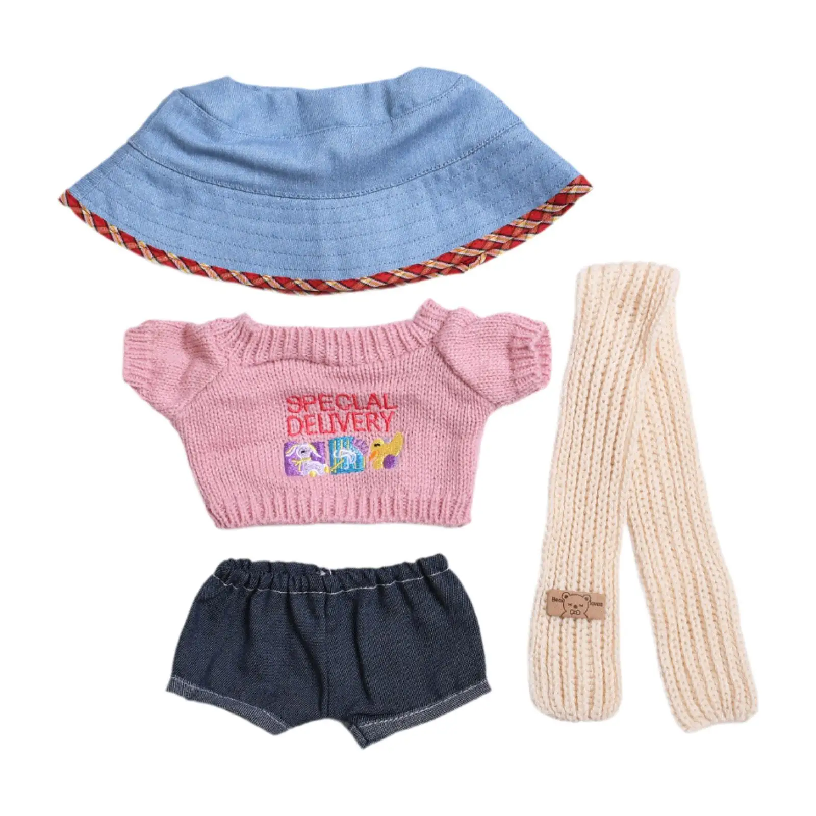 

4Pcs Mini Doll Outifits Cartoon Soft DIY Stylish Doll Clothes Suit Doll Clothing for 38cm Plush Stuffed Doll Gift for Girls