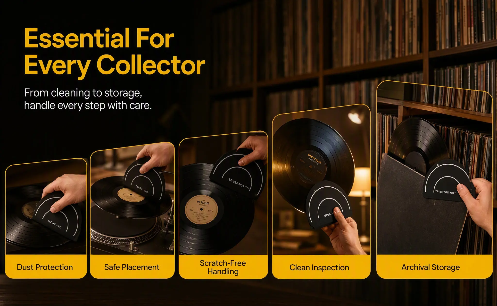 2Pcs Vinyl Record Protector Mitts Anti Static Record Cleaner Handler for Handling Dust Removal Music Supplies