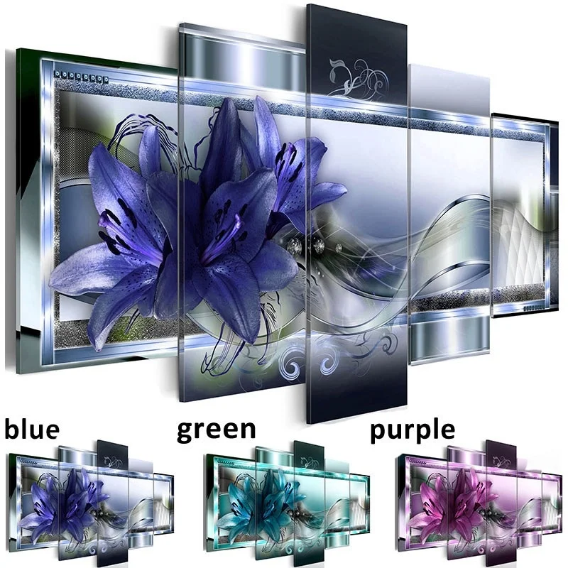 Full round diamond embroidery blue purple lilies 5 pcs diamond painting 5D square 3d gift picture rhinestones room decoration,